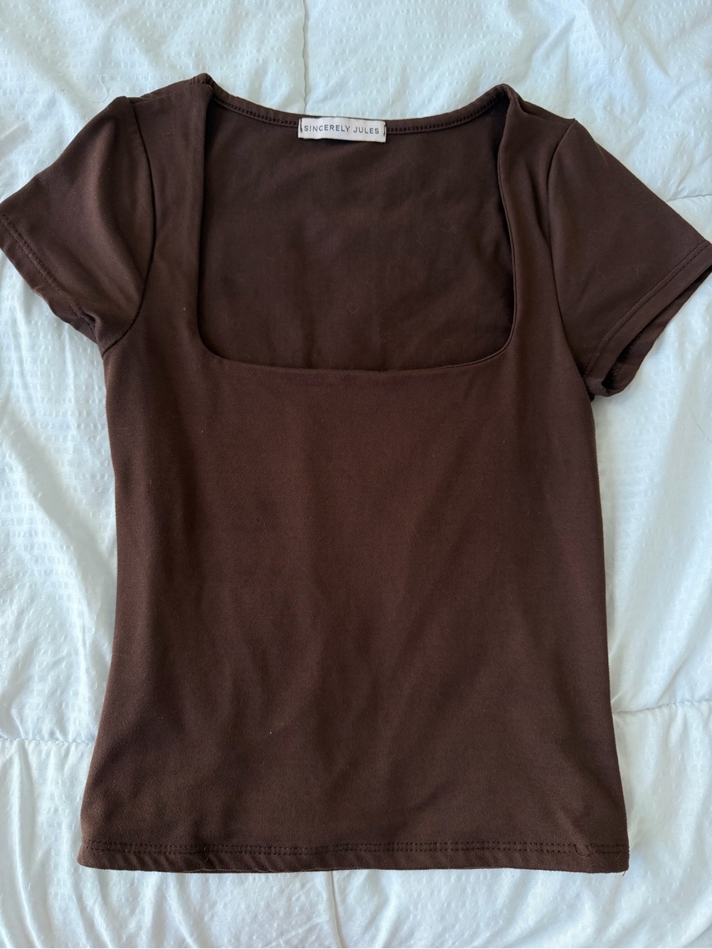 Sincerely Jules Chocolate Square Neck Short Sleeve Top